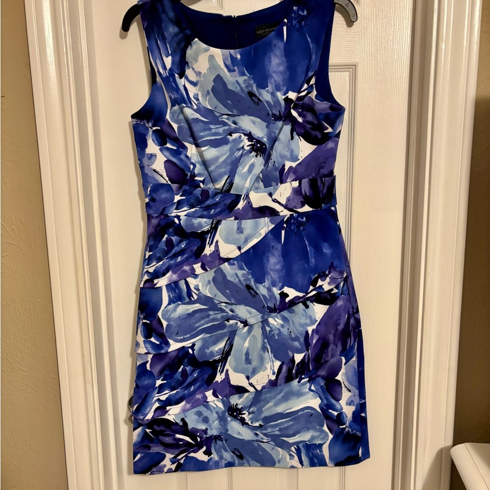 Connected Apparel Blue and Purple Floral Mini Dress